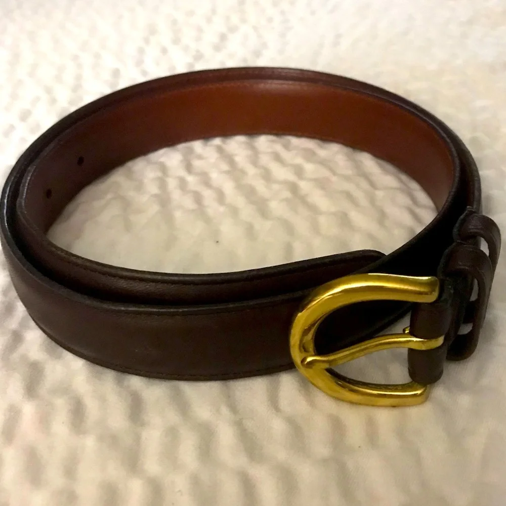 Coach Brown Leather Belt with Brass Buckle